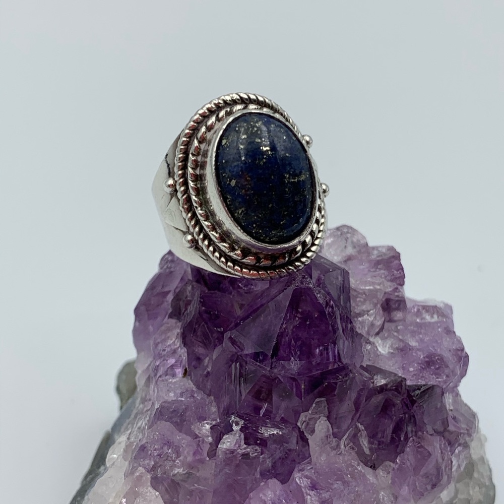 Dark Blue Lapis Lazuli Sterling Silver Ring